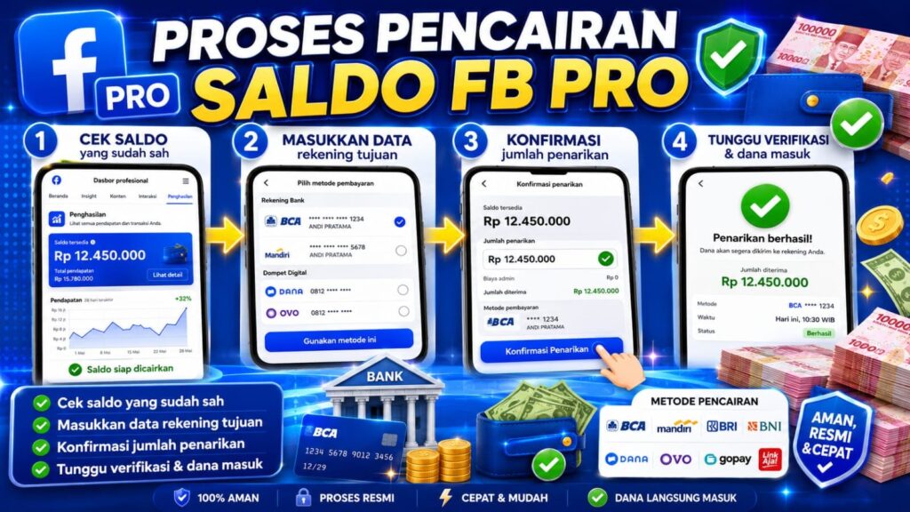 Langkah mengatur pembayaran dan menautkan rekening bank di akun FB Pro